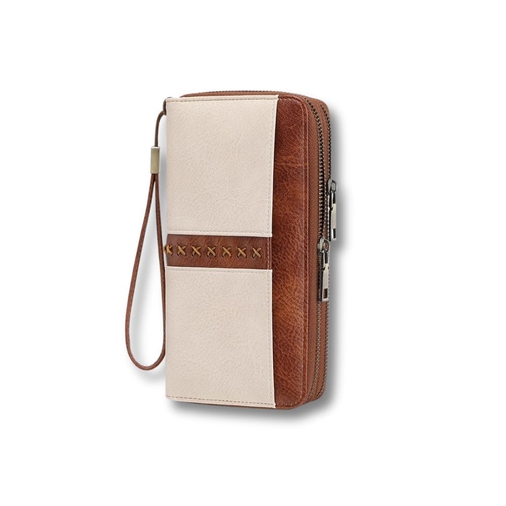 Pochette Téléphone Cuir Femme | Nolia Marron/Blanc