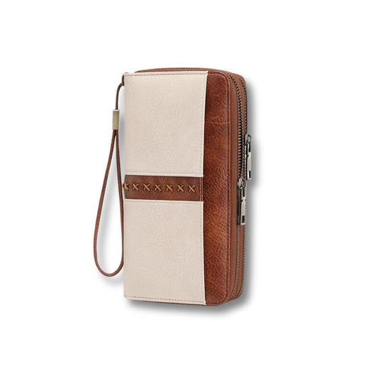 Pochette Téléphone Cuir Femme | Nolia Marron/Blanc