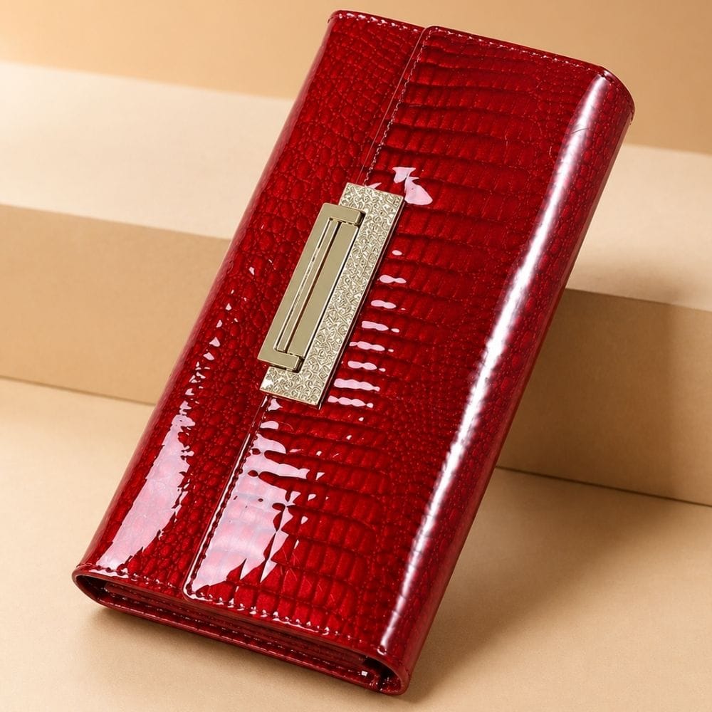 Porte Feuille Femme Vernis Rouge Cuir | Oria