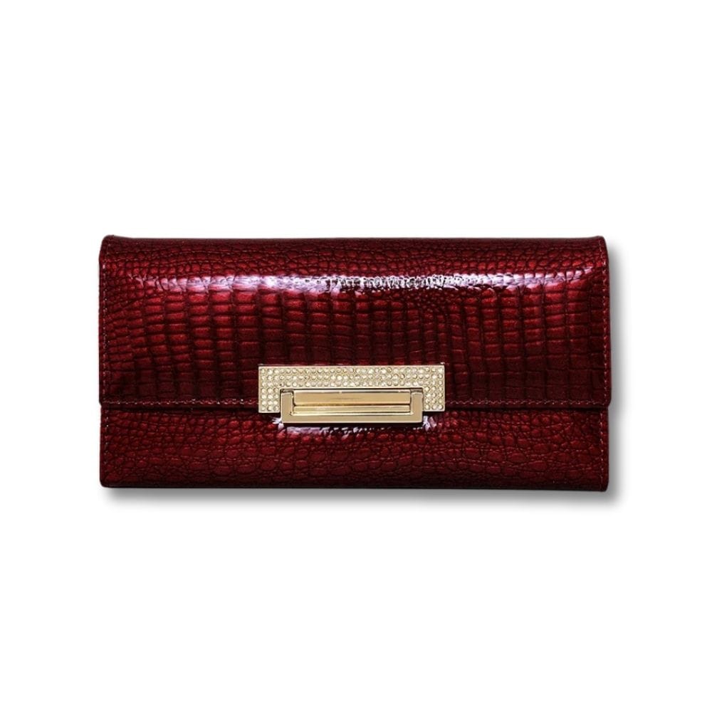 Porte Feuille Femme Vernis Rouge Cuir | Oria Rouge Foncé