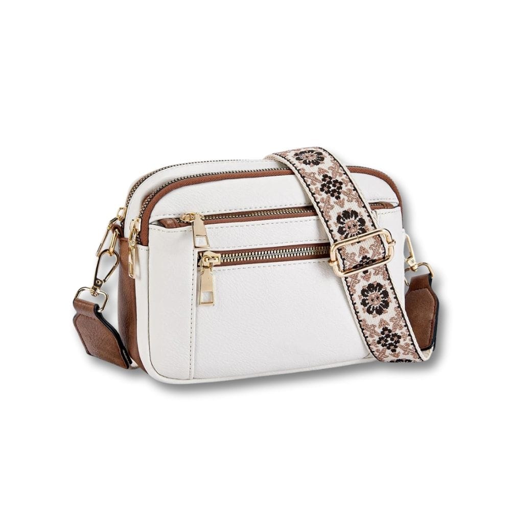Sac à Main Sacoche Femme | Flavia Beige / Cuir / Nylon