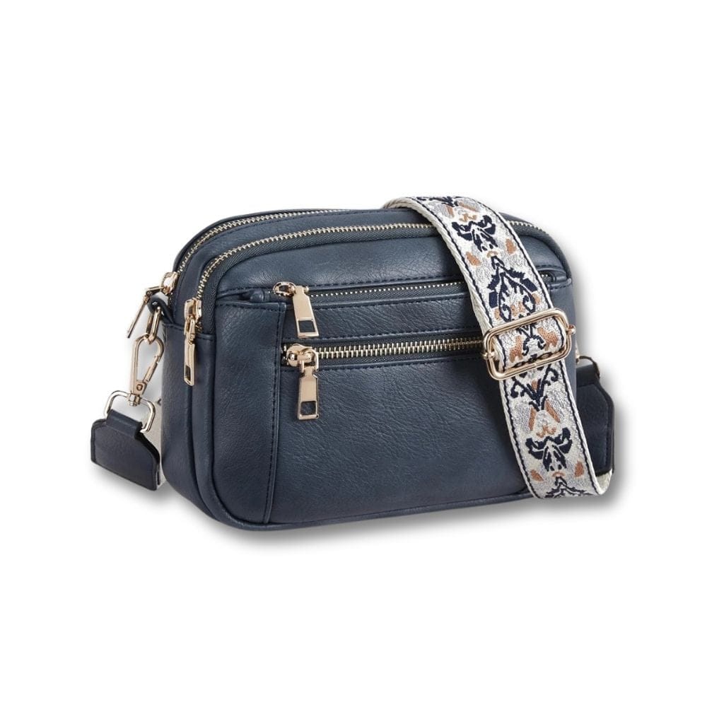 Sac à Main Sacoche Femme | Flavia Bleu / Cuir / Nylon