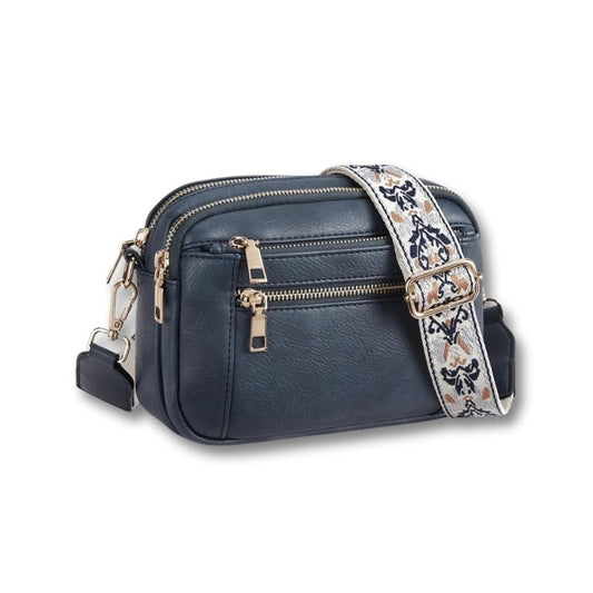 Sac à Main Sacoche Femme | Flavia Bleu / Cuir / Nylon