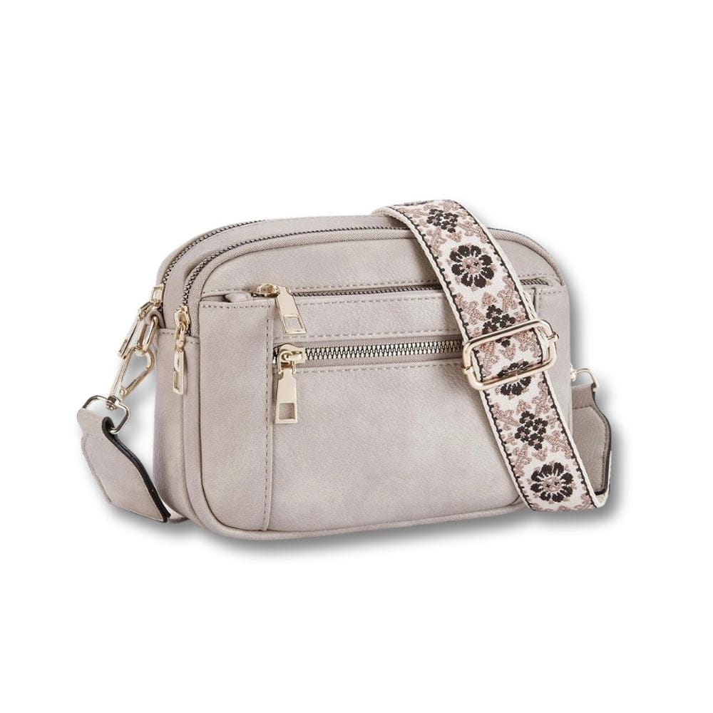 Sac à Main Sacoche Femme | Flavia Gris / Cuir / Nylon