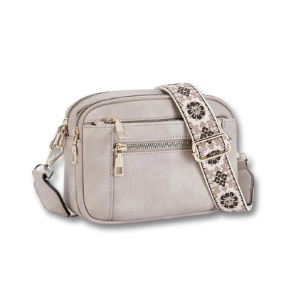 Sac à Main Sacoche Femme | Flavia Gris / Cuir / Nylon