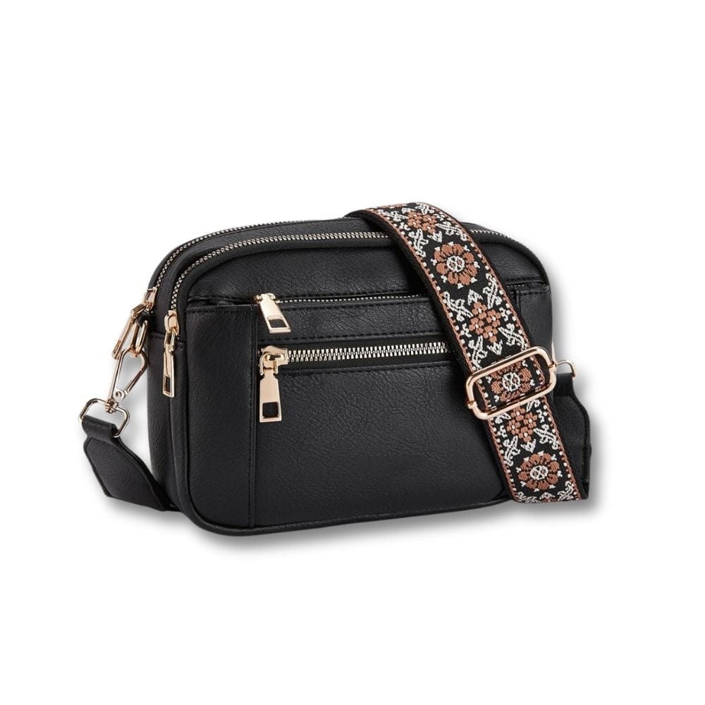 Sac à Main Sacoche Femme | Flavia Noir / Cuir / Nylon