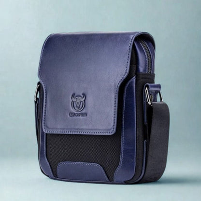 Sacoche Bleu Cuir et Tissu | Nohr