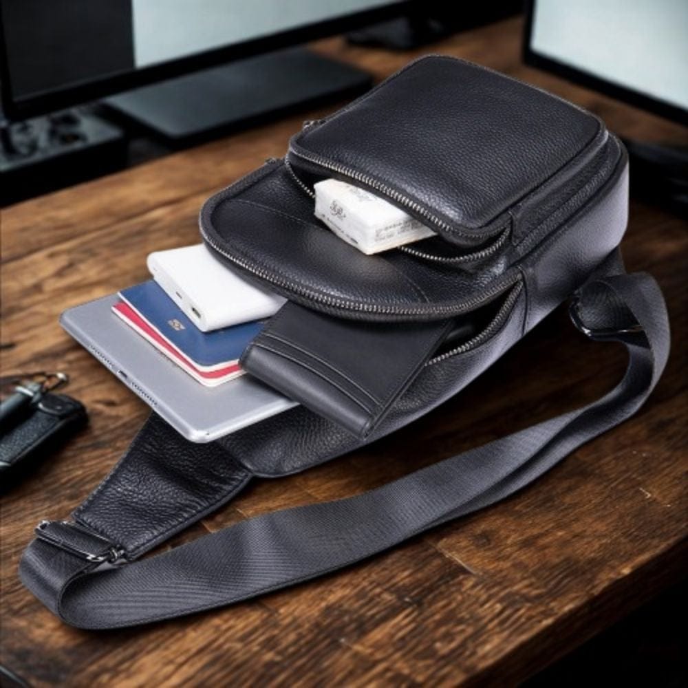 Sacoche Cuir Noir Homme | Néo Noir / Cuir